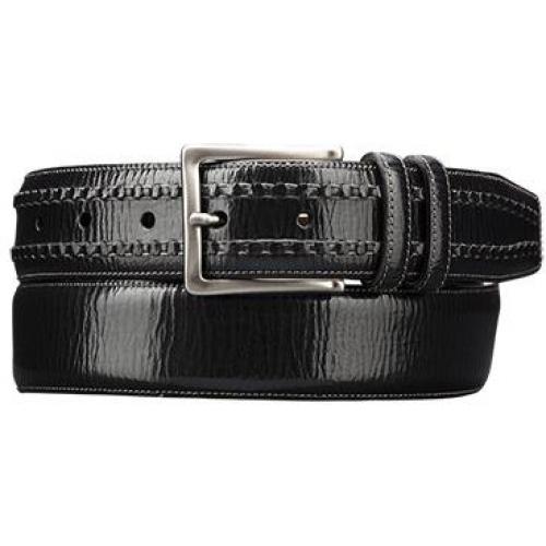 Mezlan Black Genuine Embossed Textured Calfskin Belt - AO9648